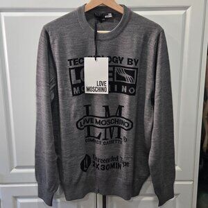 Moschino Intarsia-Knit Logo Virgin Wool Blend Jumper - Gray